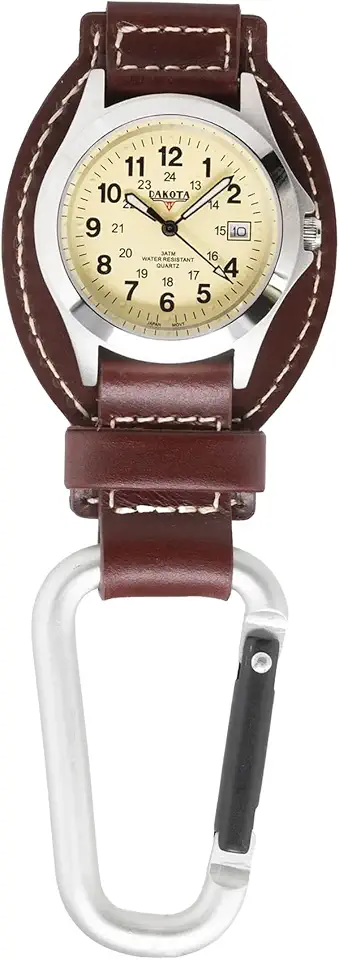Dakota Leather Clip Watch, Military Dial, Waterproof