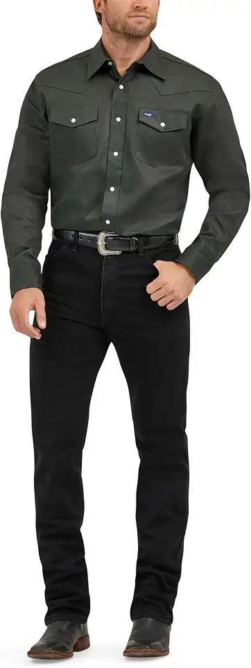 Wrangler Men's Cowboy Cut Firm Finish Western Long Sleeve Snap Work Shirt