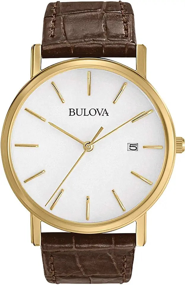 Bulova Men's Classic 3-Hand Calendar Date Quartz Leather Strap Watch, Buckle, 37mm
