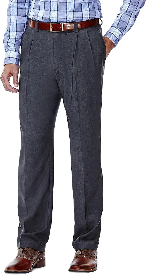 Haggar Men's E-Clo Repreve Classic Fit Pleat Front Dress Pant with Hidden Expandable Waistband