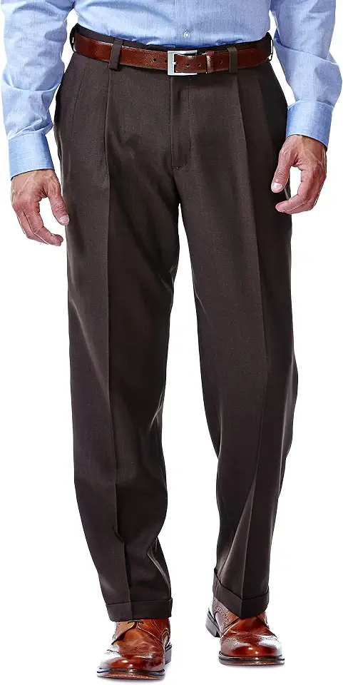 Haggar Men's E-Clo Repreve Classic Fit Pleat Front Dress Pant with Hidden Expandable Waistband