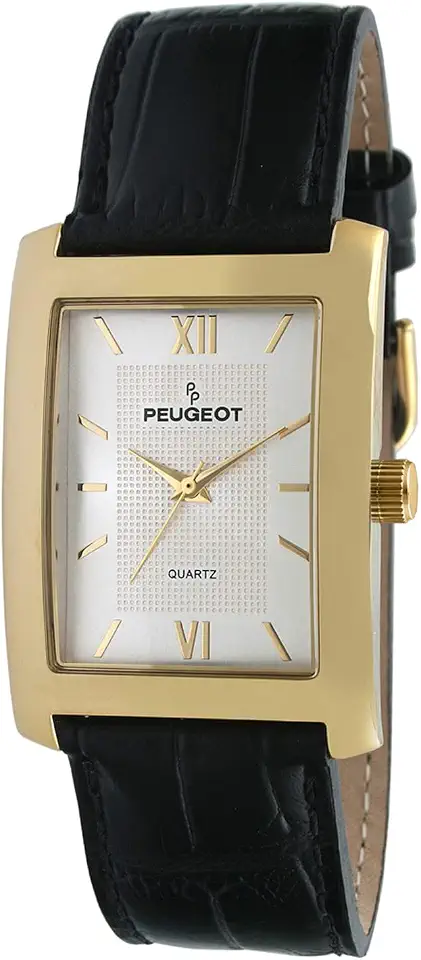 Peugeot Men's Rectangular Roman Numeral Classic Dress Watch Leather Strap