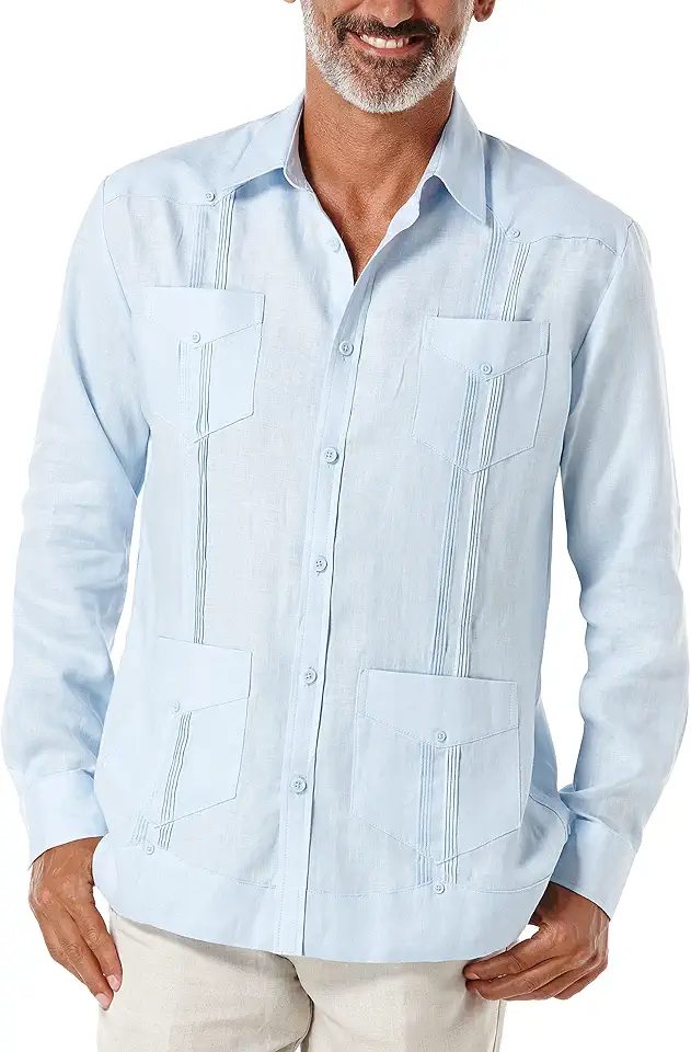 Cubavera Men's 100% Linen Four-Pocket Long Sleeve Guayabera Shirt, Pintuck Detail, Relaxed Fit (Available in Big & Tall)