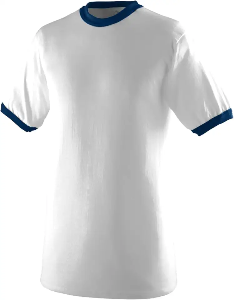 Men's White Ringer T Shirt Navy Trim