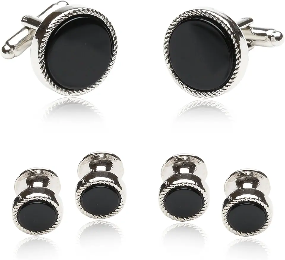 Cuff-Daddy Ribbed Tuxedo Cufflinks & Studs Formal Set Unique Designed French Cuff Links Mens Wedding Business for- 5/8" Cufflinks and 3/8" Studs