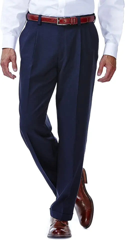 Haggar Men's E-Clo Repreve Classic Fit Pleat Front Dress Pant with Hidden Expandable Waistband