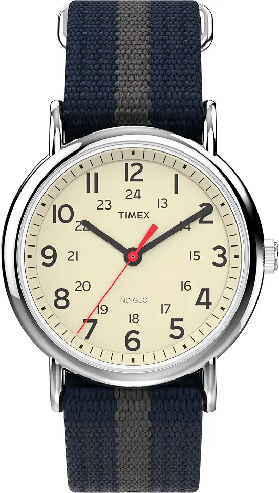 Timex Weekender 38mm Unisex Analog Watch | INDIGLO Backlight | Adjustable Durable Nylon Fabric Slip Through Strap | 24 Hour Time