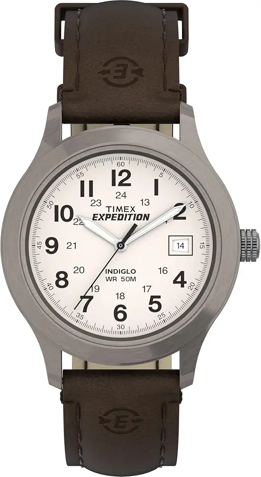 Men's Dark Leather Strap Field Watch