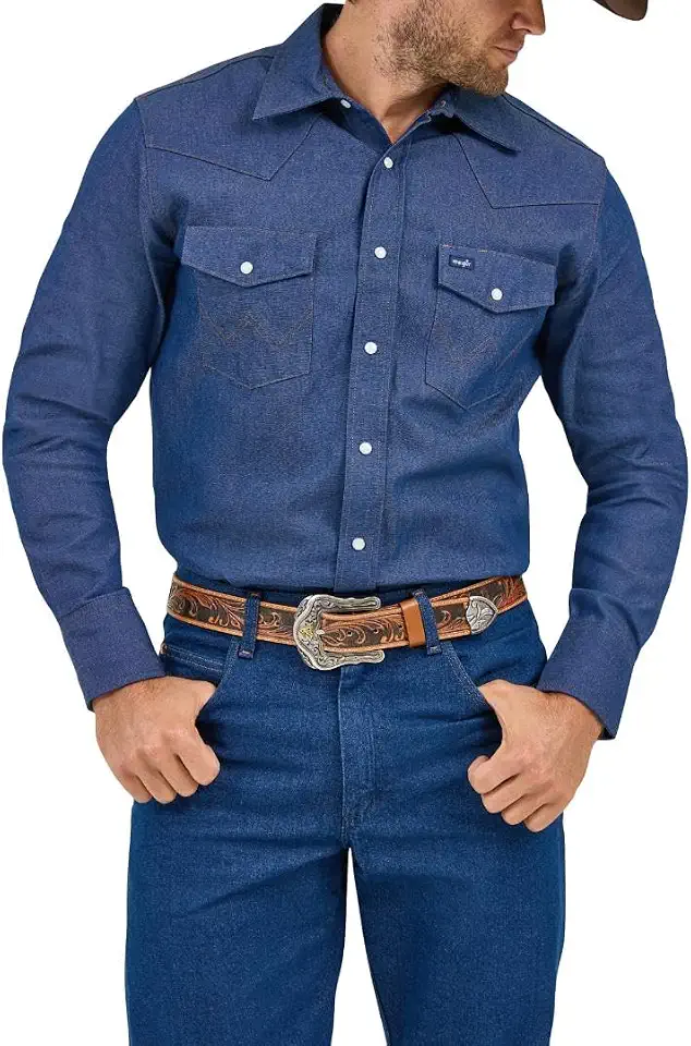Men's Dark Wash Denim Western Snap Shirt