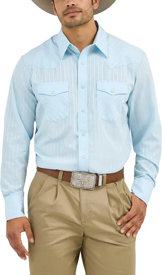 Men's Light Blue Chambray Western Snap Shirt