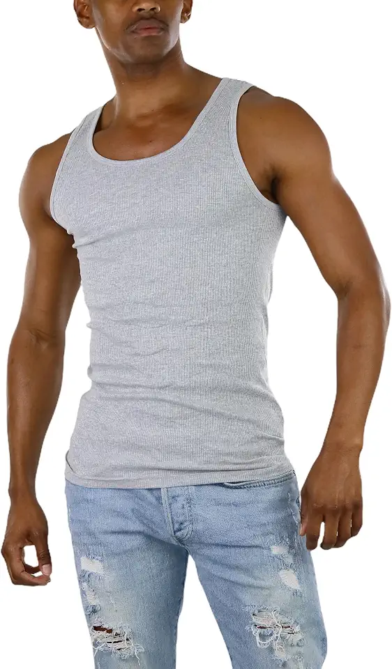 Men's Grey Ribbed Cotton Tank Top