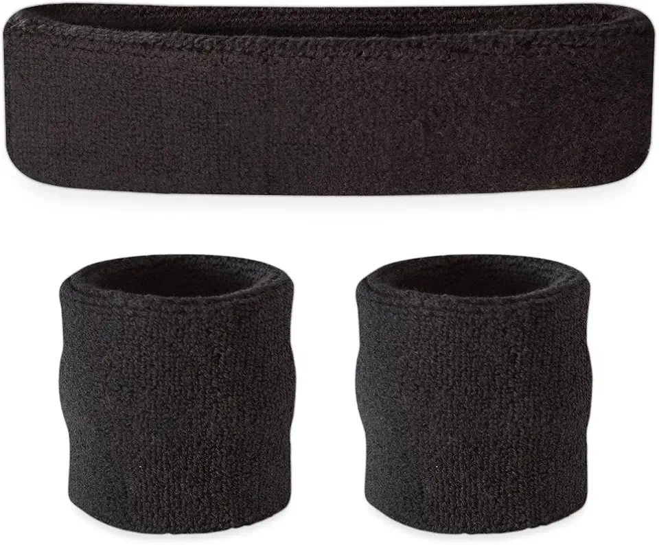 Suddora Sweatbands Set, Moisture Wicking 2 Wristbands and 1 Headband, Breathable Terry Cloth Athletic Bands for Basketball, Tennis, Yoga, Gym, Sweat Bands for Costumes and Cosplay