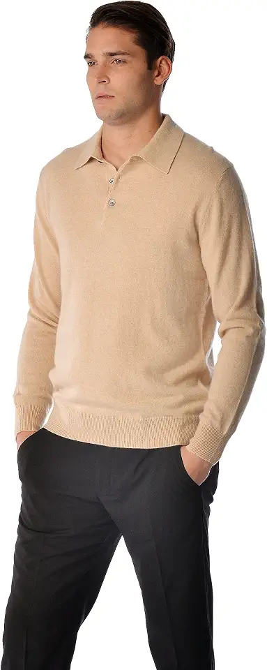 Cashmere Boutique Men's Pure Cashmere Polo Neck Pullover