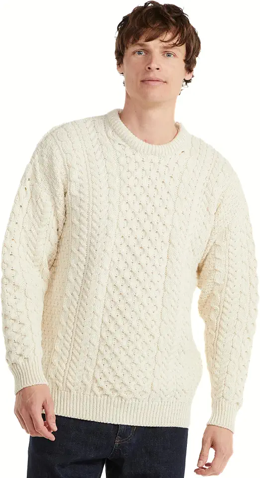 Aran Woollen Mills Inisheer Men's Cable Knit Crew Neck Sweater, Irish Made
