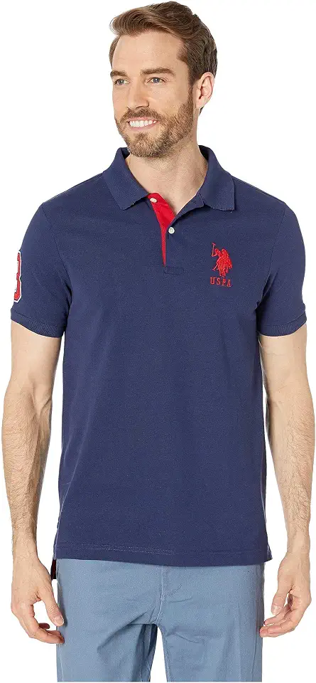 U.S. Polo Assn. Men's Short-Sleeve Polo Shirt with Applique, Casual Summer Slim Fit Polo Shirt with Contrast Color