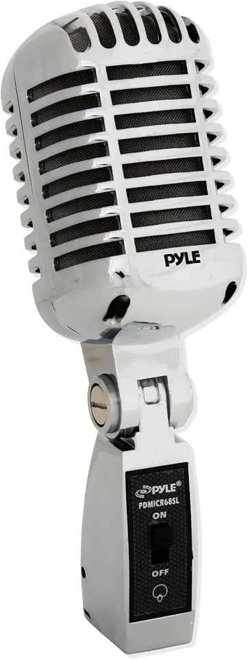 Pyle Classic Retro Dynamic Vocal Microphone - Old Vintage Style Metal Unidirectional Cardioid Mic with XLR Cable - Universal Stand Adapter - Live Performance Studio Recording - PDMICR68SL (Silver)