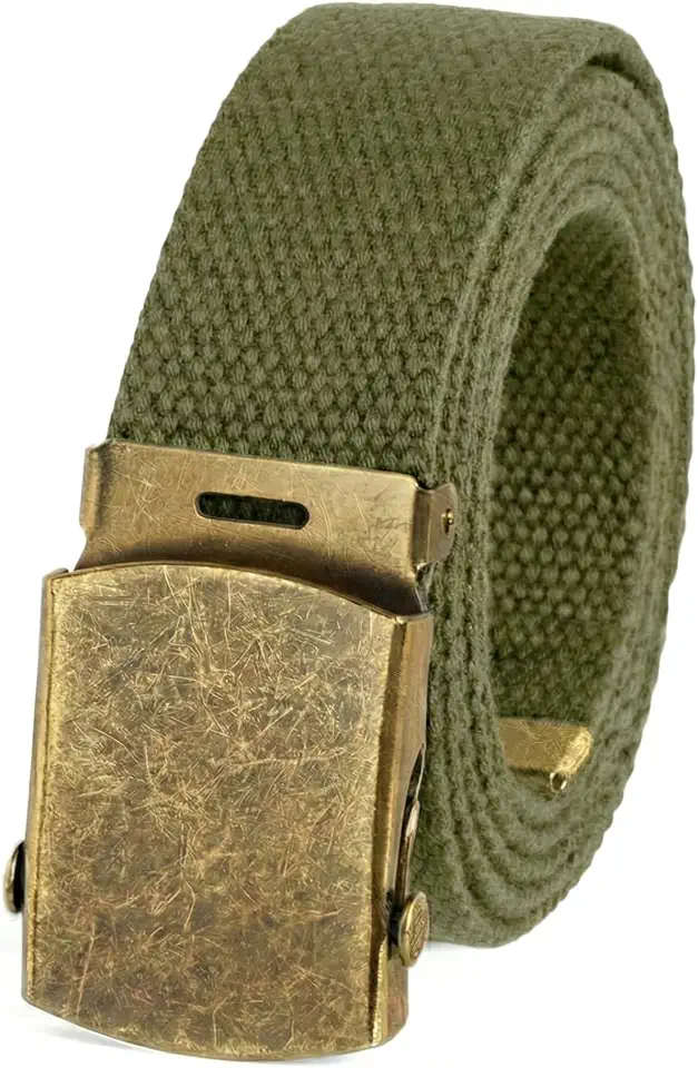 BC Belts Canvas Web Belt Military Style with Antique Brass Buckle 54" Long