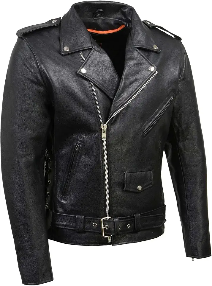 Milwaukee Leather SH1011 Men's Classic Brando Premium Leather Black Motorcycle Riders Leather Jacket w/Side Laces