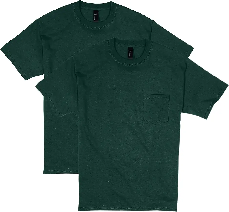 Hanes Men's Beefy-t Pocket, Heavyweight Cotton Pocket Tee for Men, Full-Cut T-Shirt, 1 Or 2 Pack