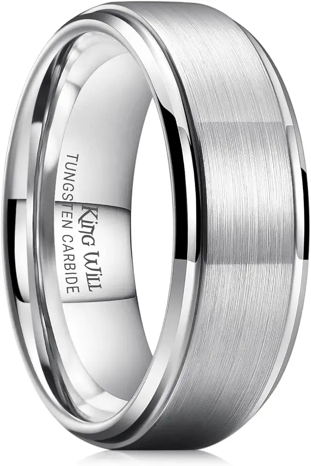 King Will Classic Tungsten Wedding Band for Men, 6/7/8/9/10mm Widths, Polished Finish Step Edge Matte Rings Comfort Fit