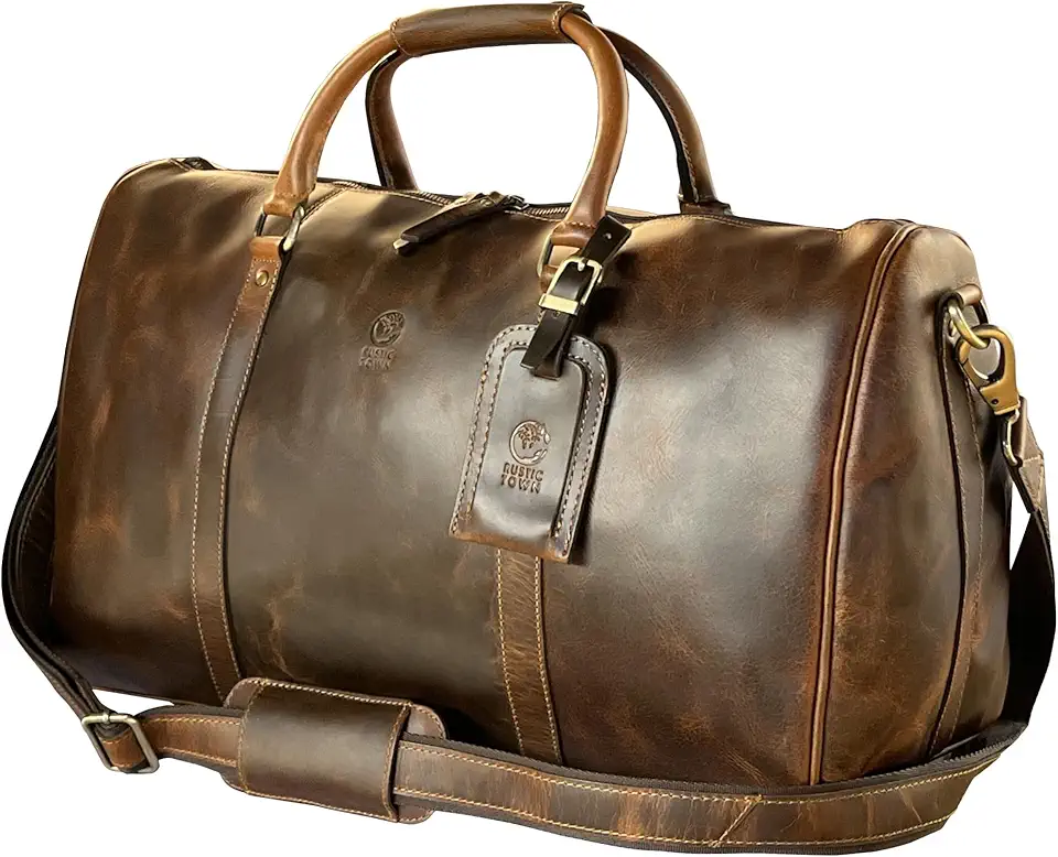 Leather Duffle Bag for Men - Full Grain Leather Travel Bag - TSA Approved Carry On Weekender Overnight Duffel Bag (20 inch)