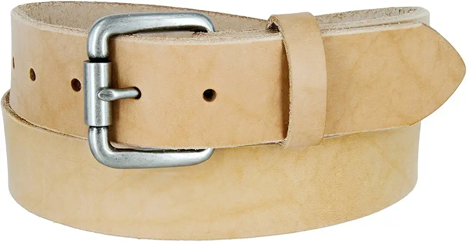 Made in U.S.A Belt Natural Finish Full Grain Leather Belt with Roller Buckle 1-1/2"(38mm) Wide