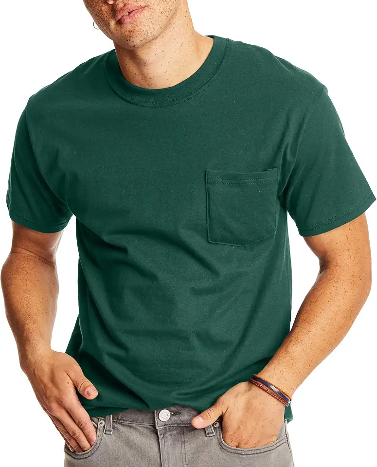 Hanes Men's Beefy-t Pocket, Heavyweight Cotton Pocket Tee for Men, Full-Cut T-Shirt, 1 Or 2 Pack