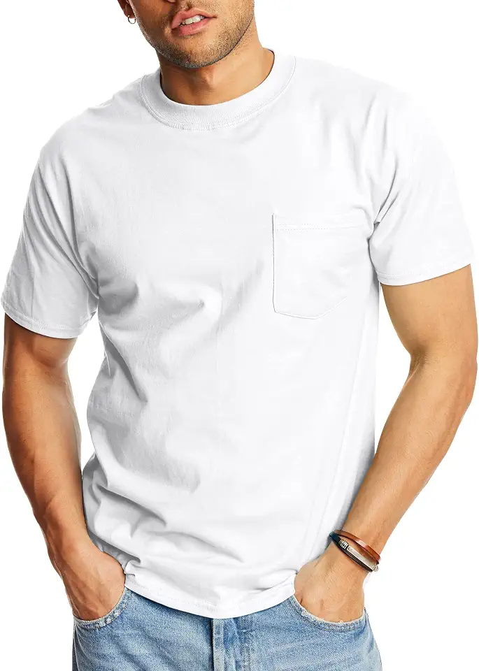 Hanes Men's Beefy-t Pocket, Heavyweight Cotton Pocket Tee for Men, Full-Cut T-Shirt, 1 Or 2 Pack