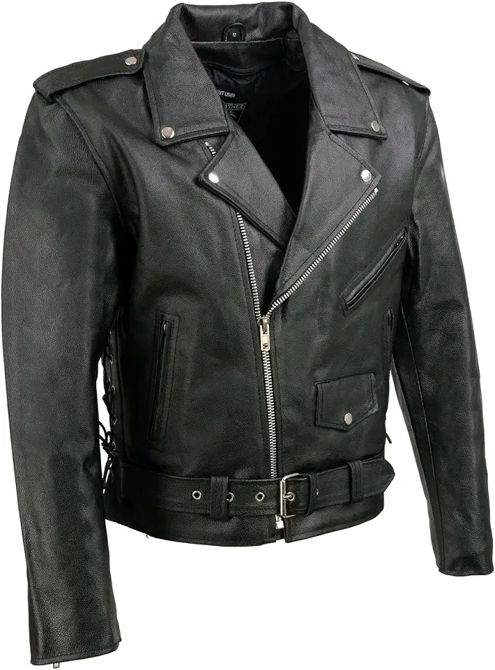 Event Biker Leather Men's Basic Motorcycle Jacket with Pockets