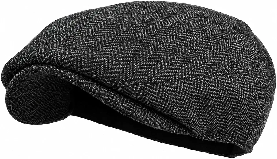 Wonderful Fashion Men's Classic Herringbone Tweed Wool Blend Newsboy Ivy Hat (Large/X-Large, Charcoal)