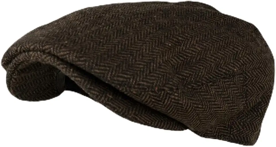Wonderful Fashion Men's Classic Herringbone Tweed Wool Blend Newsboy Ivy Hat (Large/X-Large, Charcoal)