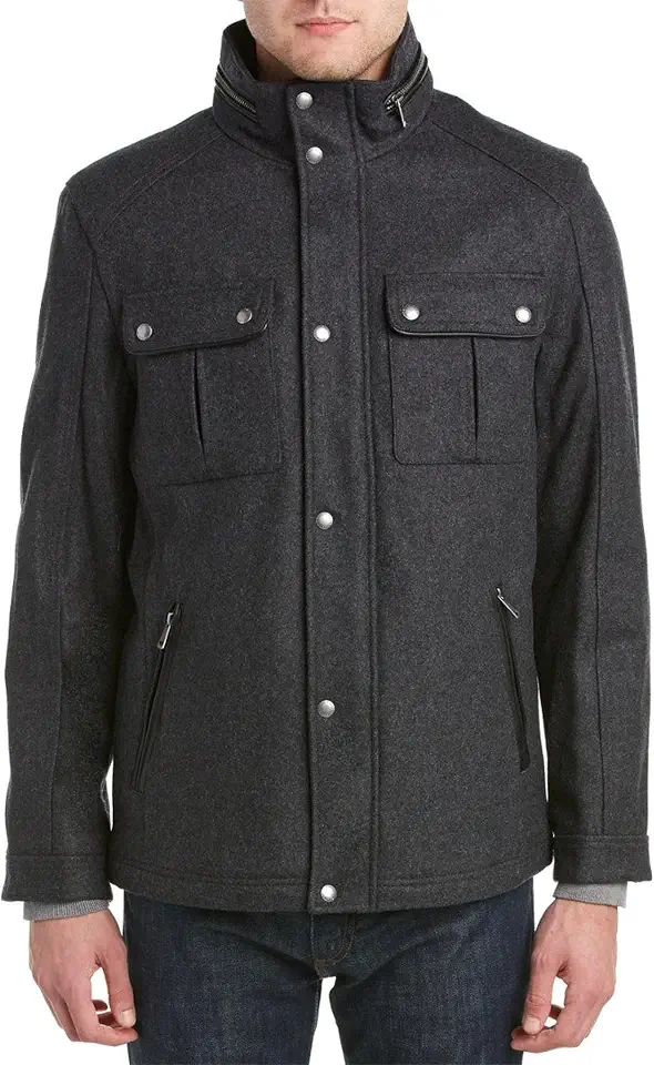 Cole Haan Signature Men's Wool Melton Stand Collar Jacket with Patch Pockets