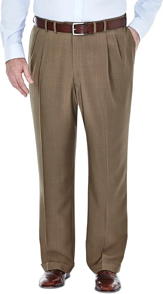 Haggar Men's ECLO Stria Expandable-Waist Plain-Front Dress Pant