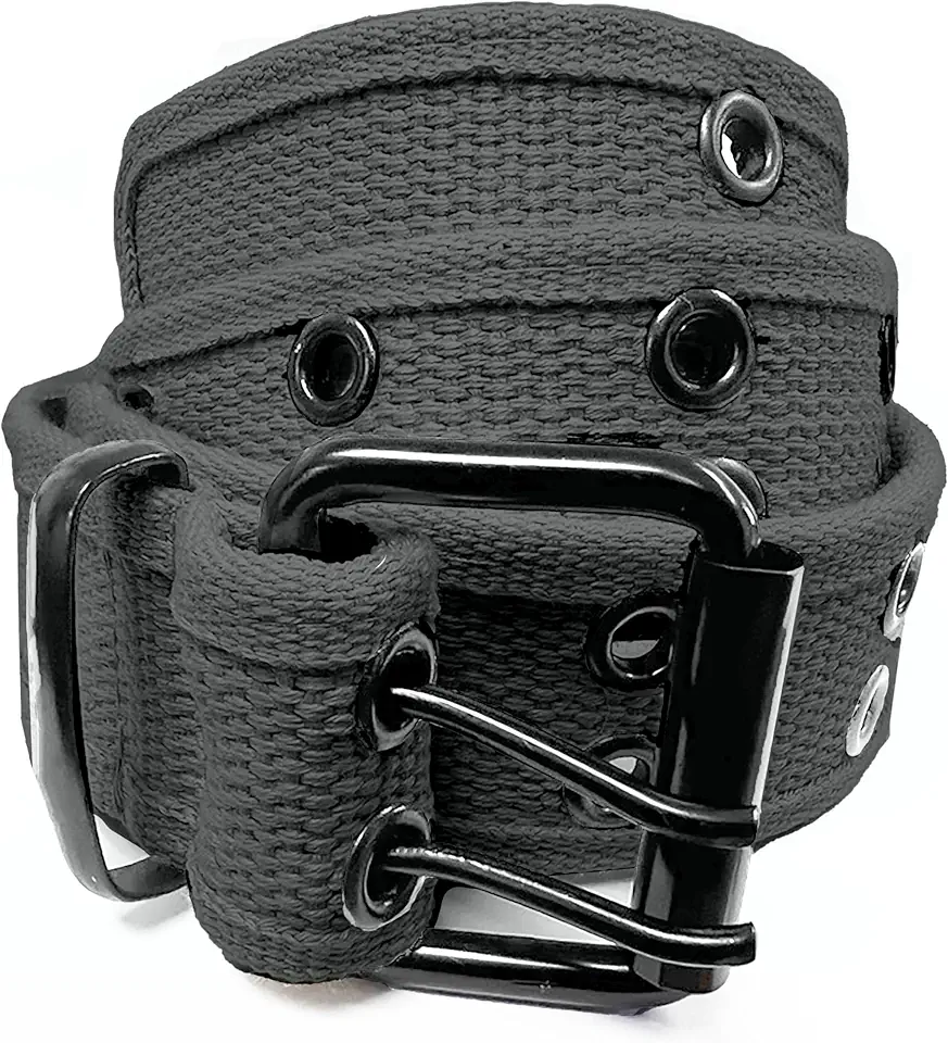 Belle Donne Unisex Double Grommet Belt, Canvas Belts for Men and Women, Double Prong Durable Eyelet Belt
