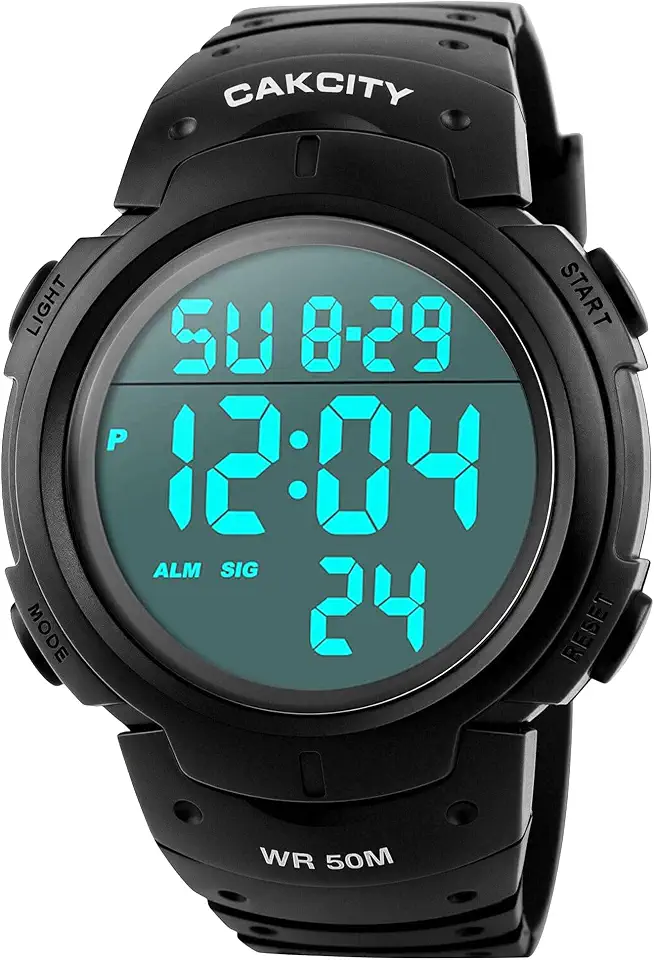 CakCity Digital Watch Mens, Waterproof Sport Wristwatch, Referee Stopwatch