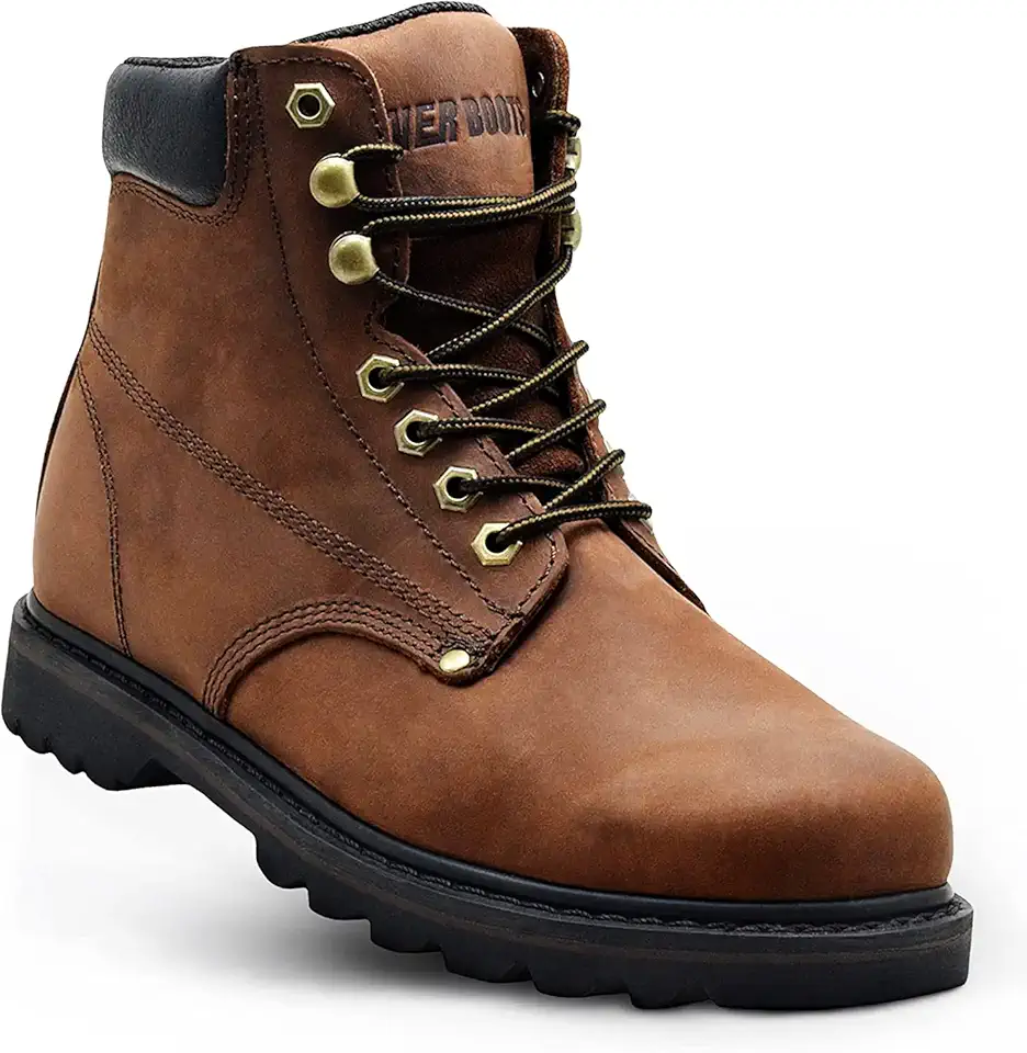 Leather Working Group Work Boots for Men Soft Toe – 6inch Leather Boots for Construction Rubber Sole Working botas de trabajo para hombre, “Tank” Workboots