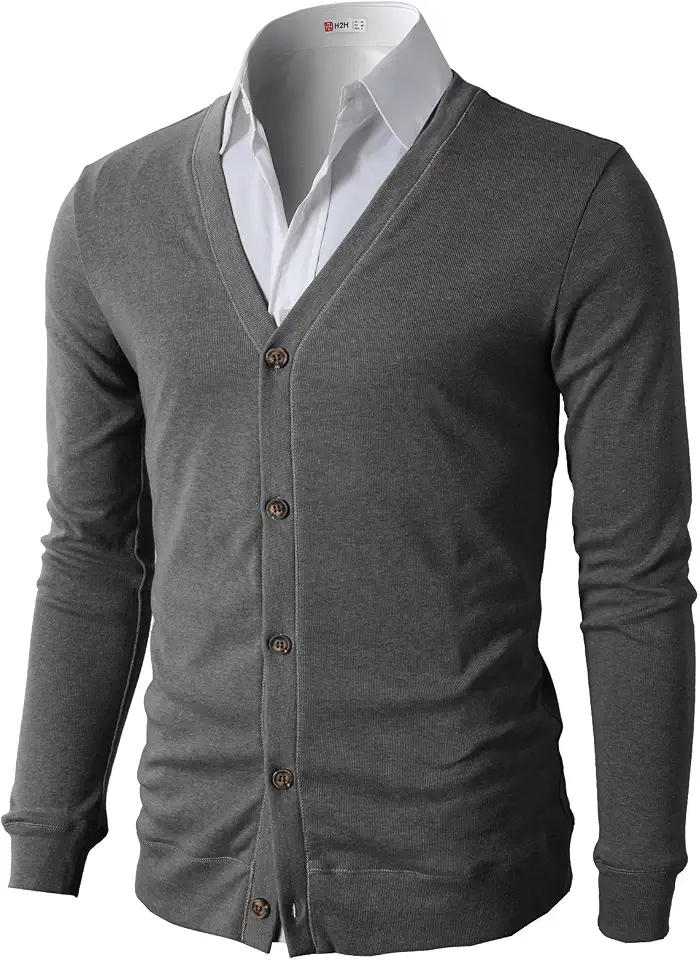 H2H Mens Casual Slim Fit Cardigans V-Neck Basic Designed Long Sleeve Button Down