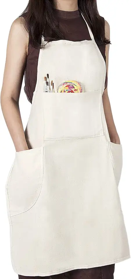 Men's Natural Cream Canvas Utility Bib Apron