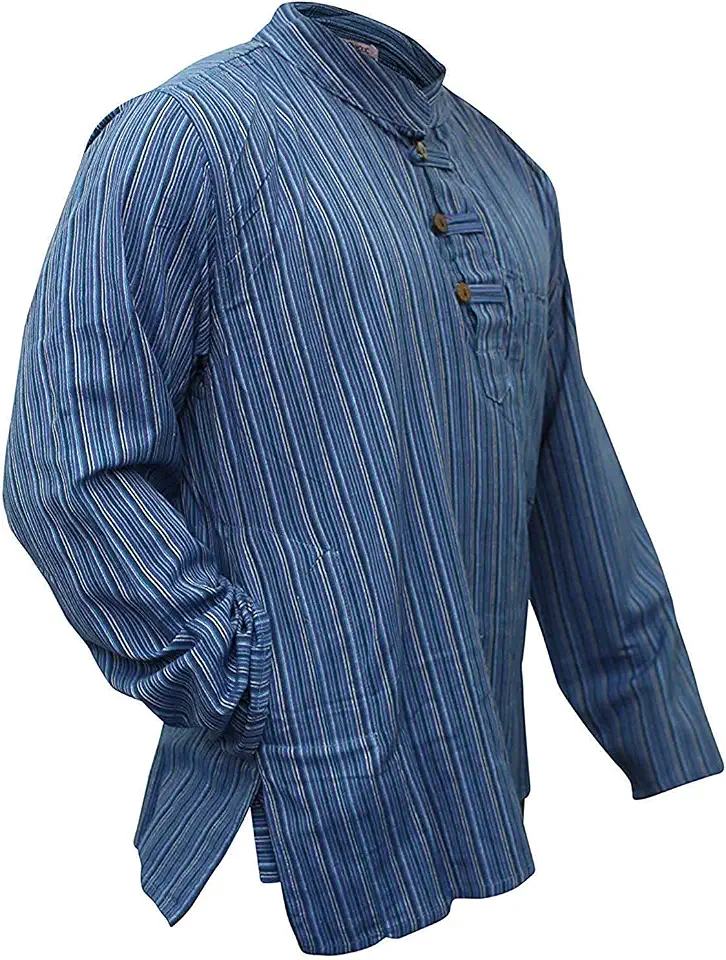 Shopoholic Fashion Mens Striped Grandad Shirt