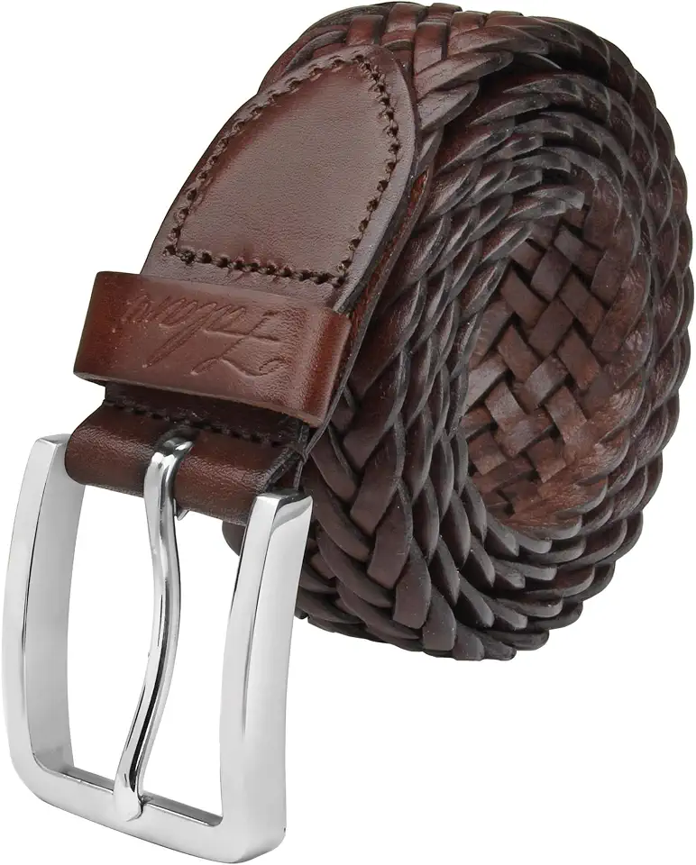 Falari Men's Braided Belt 100% Genuine Leather Stainless Steel Buckle 35mm