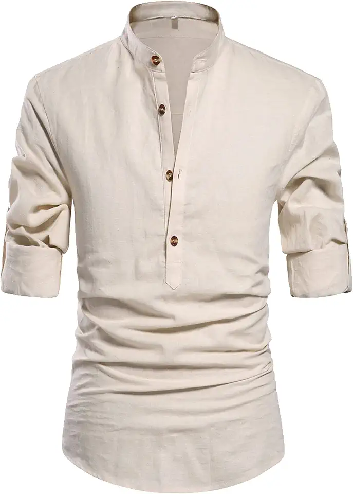 NITAGUT Men Henley Neck Long Sleeve Daily Look Linen Shirts