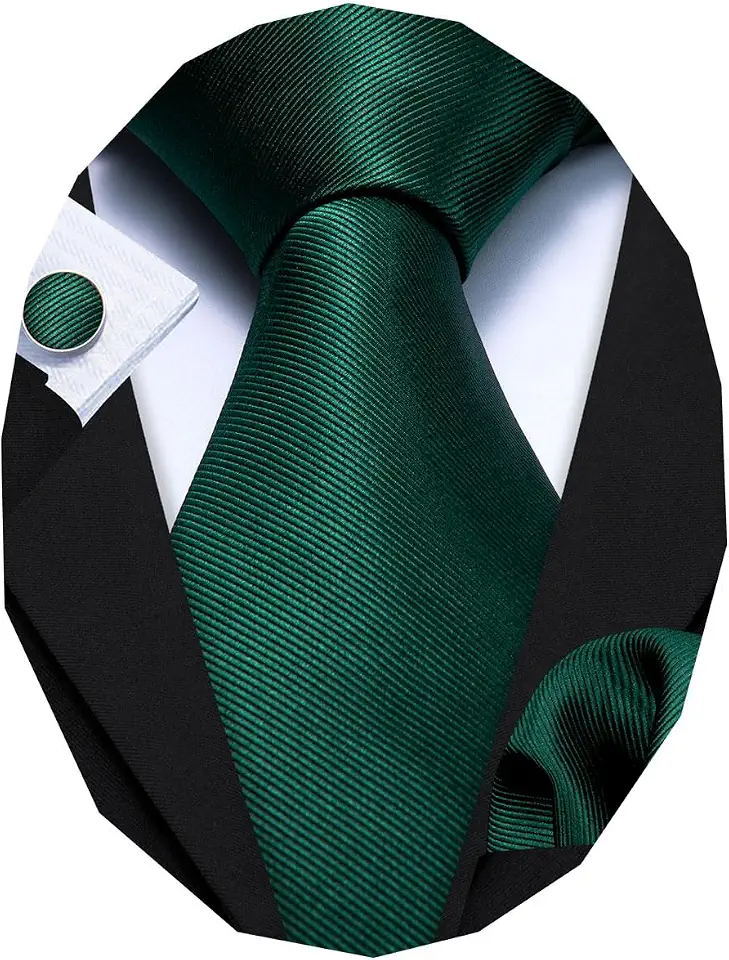 Barry.Wang Plain Men Silk Ties Long Satin Necktie Handkerchief Cufflinks