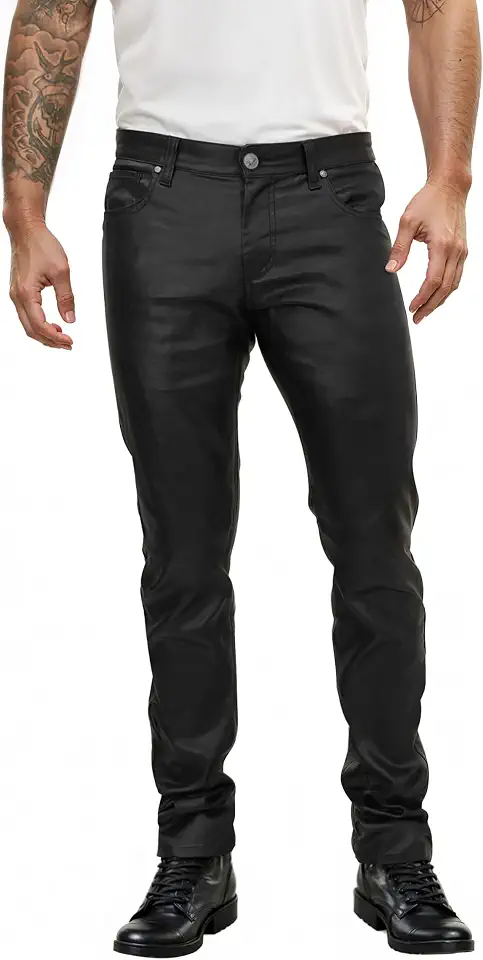 Men's Brown Straight Leg Leather Pants