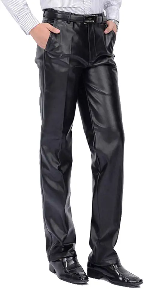 Idopy Men`s Classic Business Casual Regular-Fit Faux Leather Pants