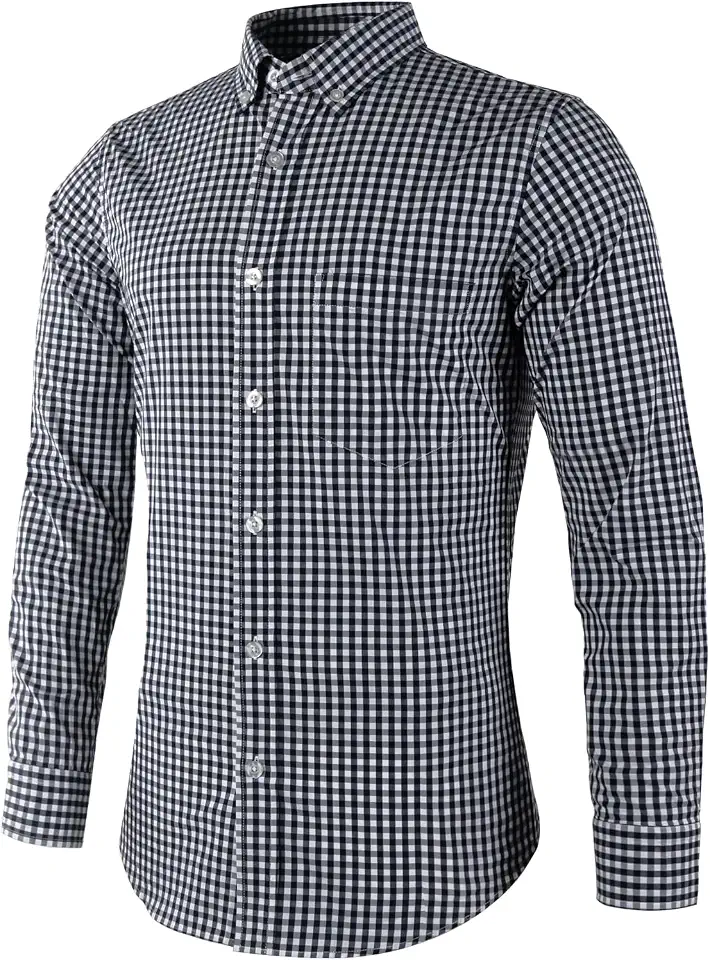 Men's Plaid Casual Slim Fit Long Sleeve Button Down Dress Shirts