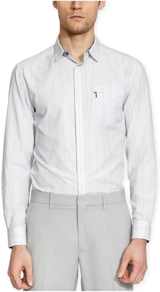 Kenneth Cole Mens Super Slim Stripe LS Button Up Shirt, Grey, XX-Large