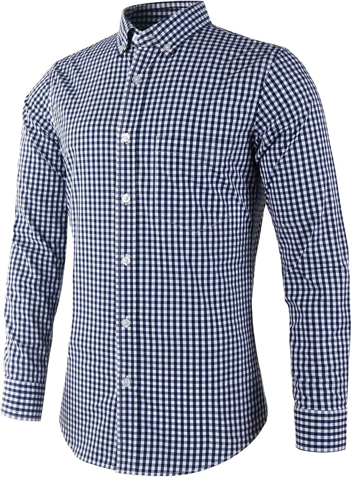 Men's Plaid Casual Slim Fit Long Sleeve Button Down Dress Shirts