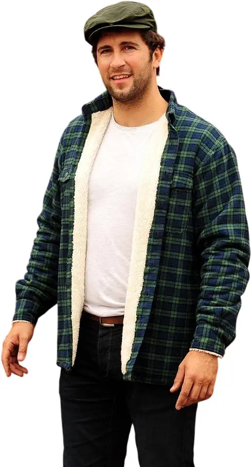 Lee Valley, Ireland Men’s Flannel Fleece Lined Shirt Jacket Plaid Tartan Longsleeve, 100% Cotton