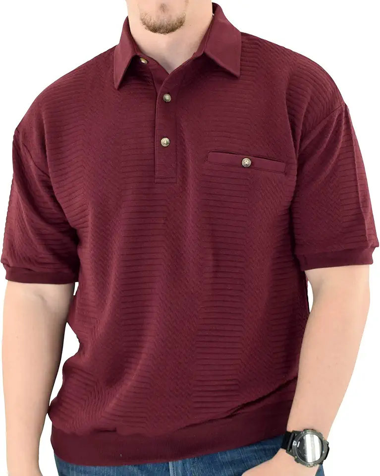 Banded Bottom Classics by Palmland Solid French Terry Polo Shirt - 6090-780
