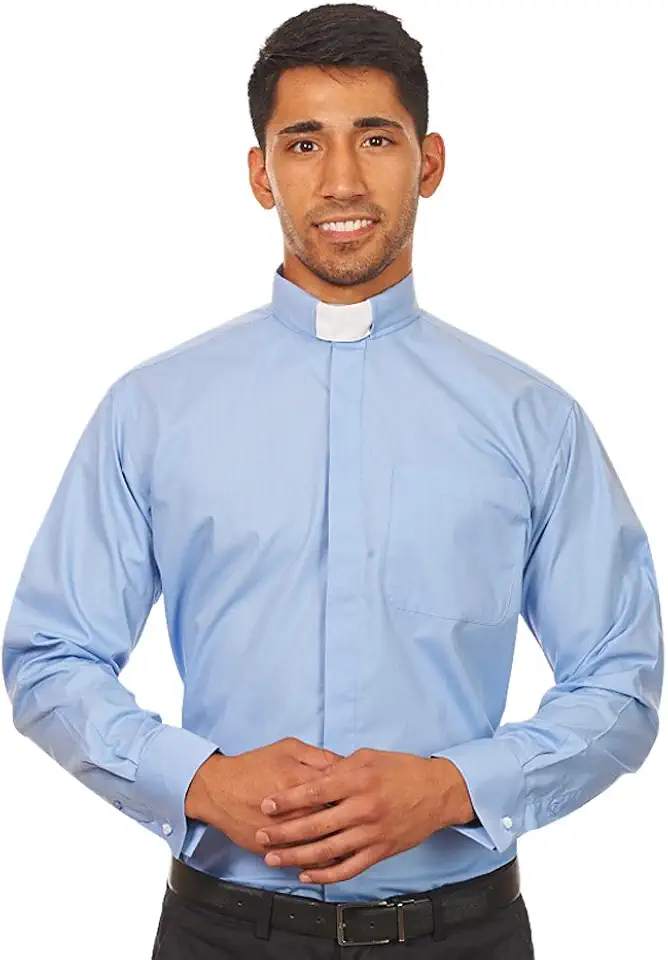 Men's Long Sleeves Tab Collar Clergy Shirt Black